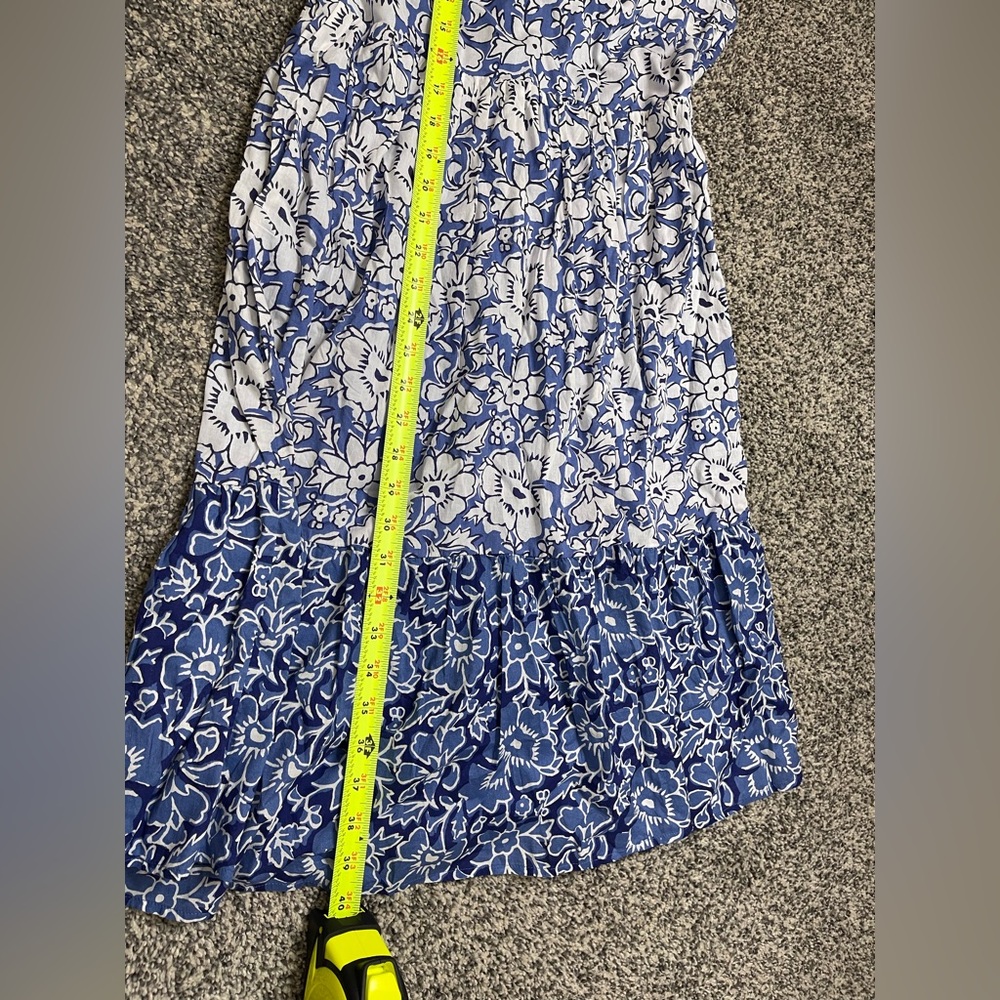 J Crew NWT Ruffle Tiered Blue Size 4 Floral Midi Short Sleeve Dress Cotton Light - Picture 13 of 14